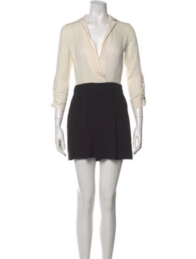 Pre-owned Alice And Olivia Silk Colorblock Pattern Romper In Black