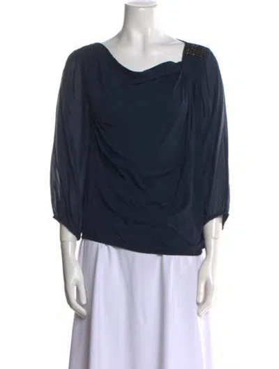 Pre-owned Alice And Olivia Silk Cowl Neck Blouse In Blue