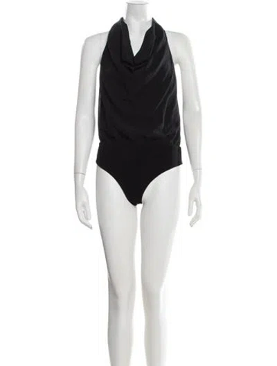 Pre-owned Alice + Olivia Silk Cowl Neck Bodysuit In Black