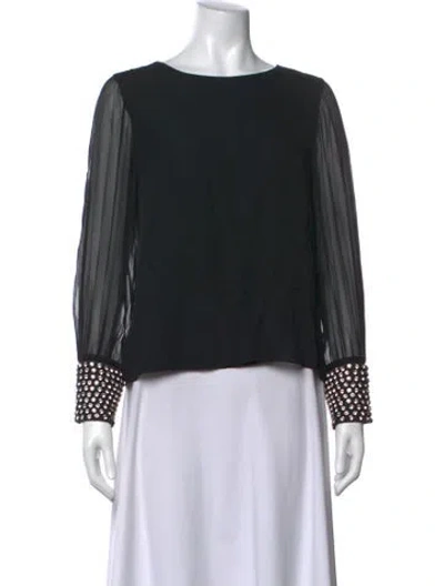 Pre-owned Alice And Olivia Silk Crew Neck Blouse In Black