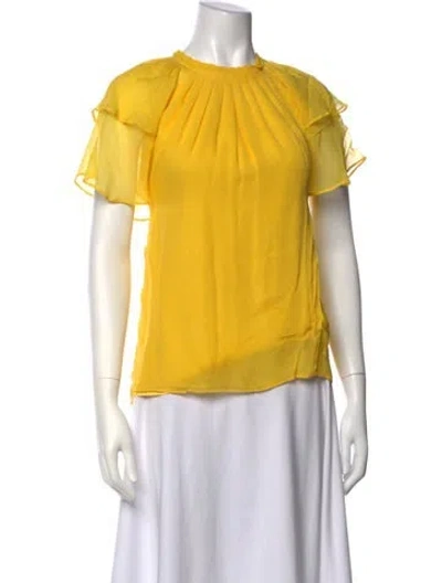 Pre-owned Alice + Olivia Silk Crew Neck Blouse In Yellow