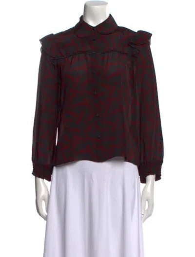 Pre-owned Alice And Olivia Silk Floral Print Blouse In Black