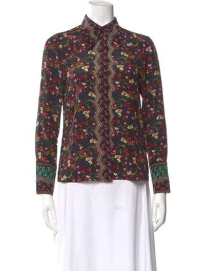 Pre-owned Alice And Olivia Silk Floral Print Blouse In Black