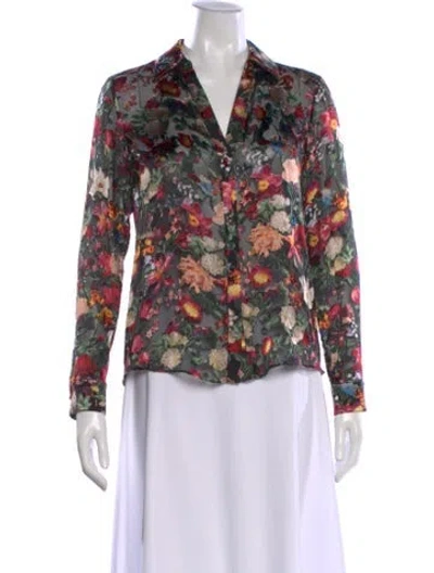 Pre-owned Alice And Olivia Silk Floral Print Blouse In Black