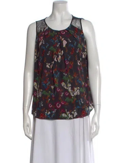 Pre-owned Alice And Olivia Silk Floral Print Blouse In Black