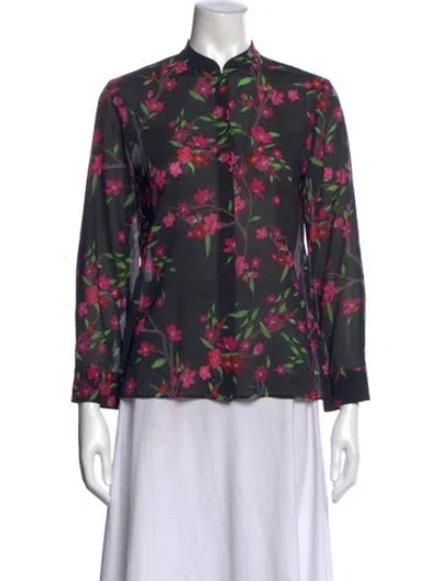 Pre-owned Alice And Olivia Silk Floral Print Blouse In Black