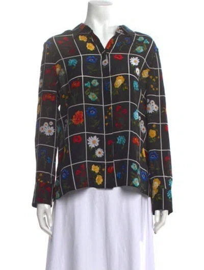 Pre-owned Alice And Olivia Silk Floral Print Blouse In Black