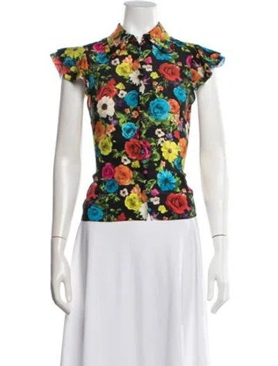 Pre-owned Alice And Olivia Silk Floral Print Blouse In Black