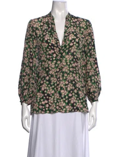 Pre-owned Alice And Olivia Silk Floral Print Blouse In Black