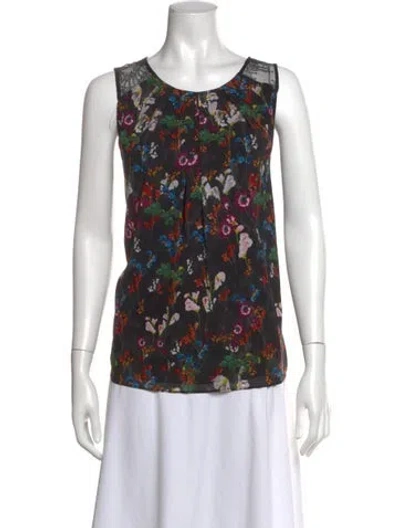 Pre-owned Alice And Olivia Silk Floral Print Blouse In Black