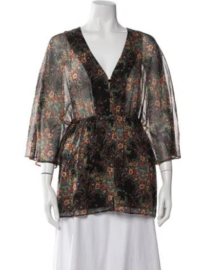 Pre-owned Alice And Olivia Silk Floral Print Blouse In Black