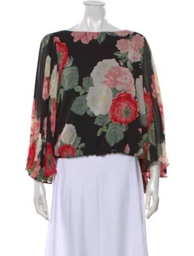 Pre-owned Alice + Olivia Silk Floral Print Blouse In Black