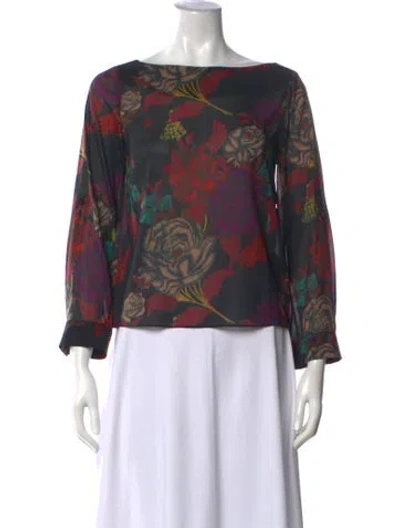 Pre-owned Alice + Olivia Silk Floral Print Blouse In Black