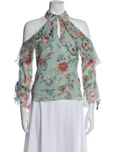Pre-owned Alice And Olivia Silk Floral Print Blouse In Blue