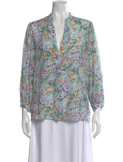 Pre-owned Alice And Olivia Silk Floral Print Blouse In Blue