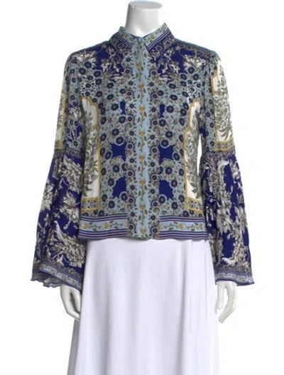 Pre-owned Alice And Olivia Silk Floral Print Blouse In Blue