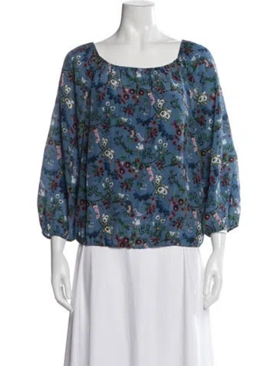 Pre-owned Alice And Olivia Silk Floral Print Blouse In Blue