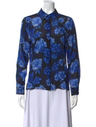 Pre-owned Alice And Olivia Silk Floral Print Blouse In Blue