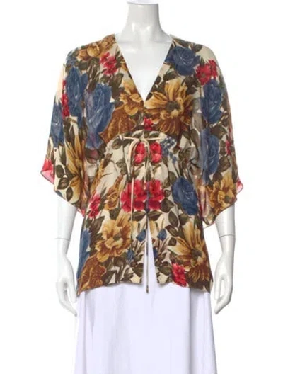 Pre-owned Alice And Olivia Silk Floral Print Blouse In Brown