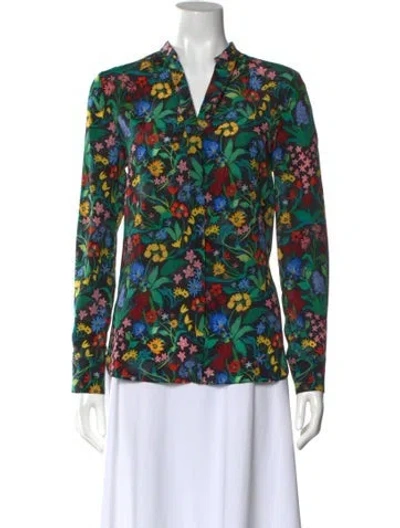 Pre-owned Alice And Olivia Silk Floral Print Blouse In Green