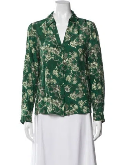 Pre-owned Alice And Olivia Silk Floral Print Blouse In Green