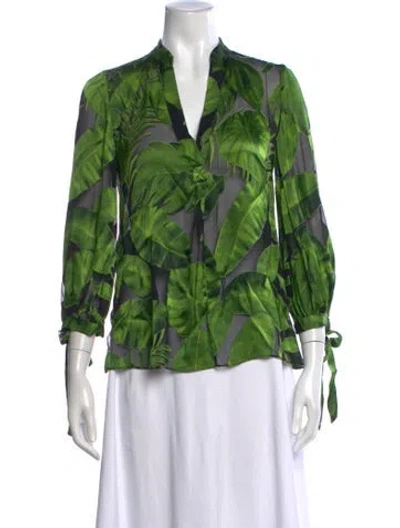 Pre-owned Alice And Olivia Silk Floral Print Blouse In Green