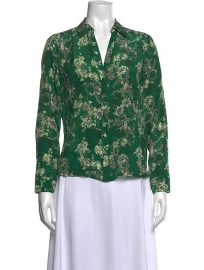 Pre-owned Alice And Olivia Silk Floral Print Blouse In Green