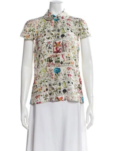 Pre-owned Alice And Olivia Silk Floral Print Blouse In Neutral