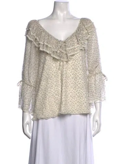 Pre-owned Alice And Olivia Silk Floral Print Blouse In Neutrals