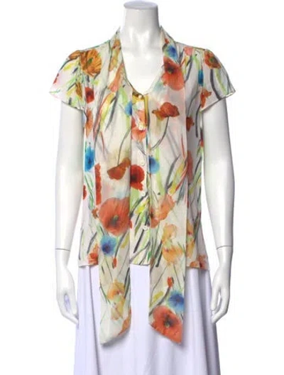 Pre-owned Alice And Olivia Silk Floral Print Blouse In Neutrals