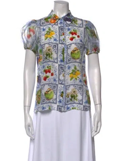 Pre-owned Alice + Olivia Silk Floral Print Blouse In Neutrals