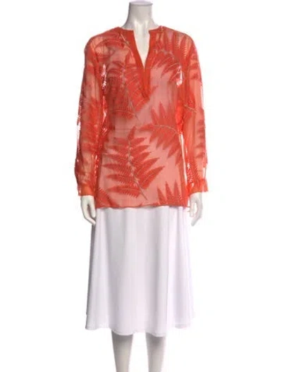 Pre-owned Alice + Olivia Silk Floral Print Blouse In Orange