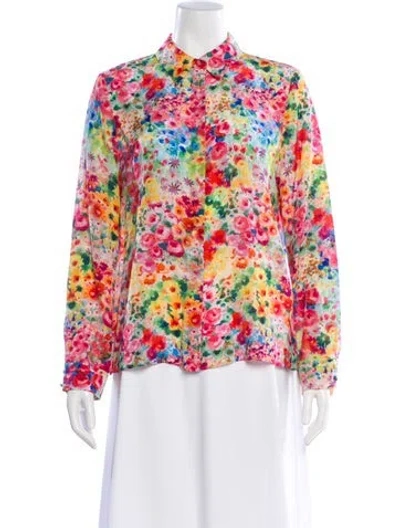 Pre-owned Alice And Olivia Silk Floral Print Blouse In Pink