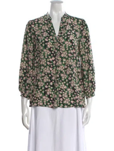 Pre-owned Alice And Olivia Silk Floral Print Blouse In Pink