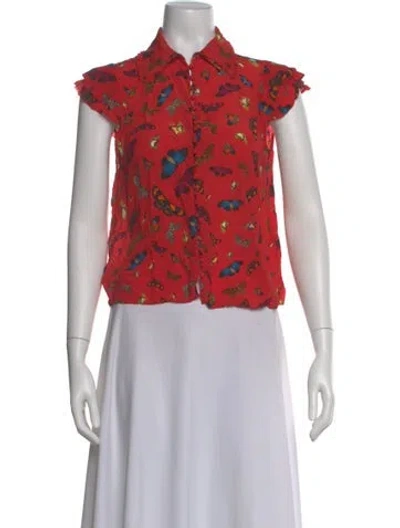 Pre-owned Alice And Olivia Silk Floral Print Blouse In Red
