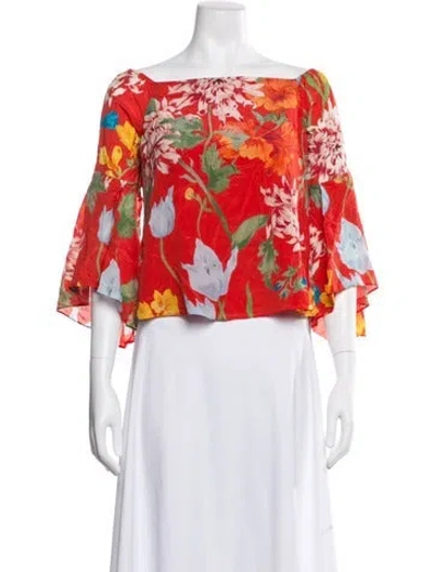 Pre-owned Alice And Olivia Silk Floral Print Blouse In Red