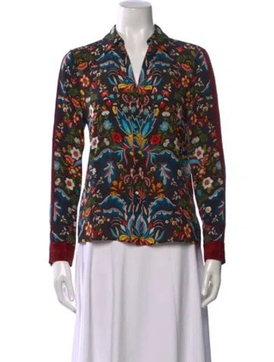 Pre-owned Alice And Olivia Silk Floral Print Blouse In Red
