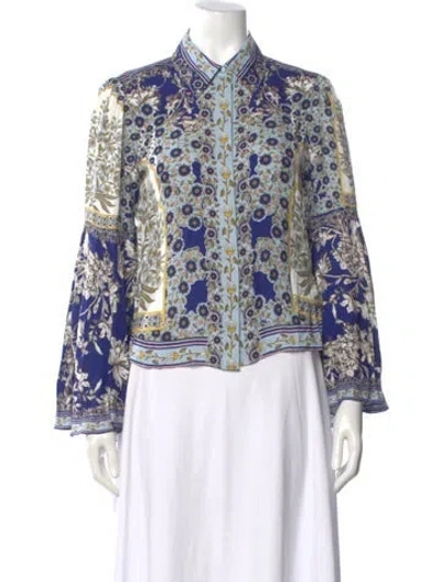 Pre-owned Alice And Olivia Silk Floral Print Blouse W/ Tags In Blue