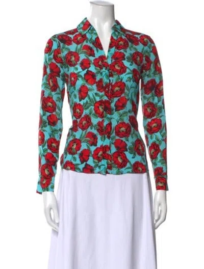 Pre-owned Alice And Olivia Silk Floral Print Blouse W/ Tags In Blue