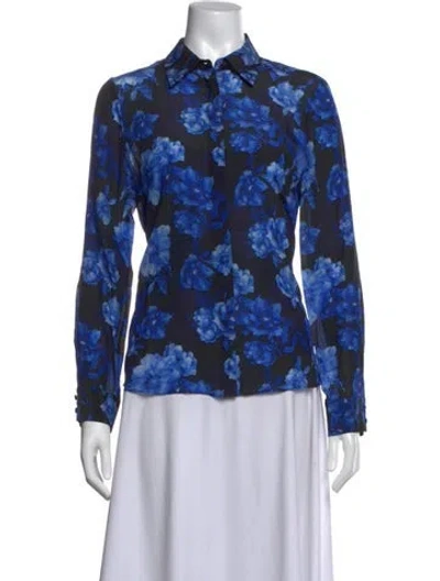 Pre-owned Alice And Olivia Silk Floral Print Blouse W/ Tags In Blue