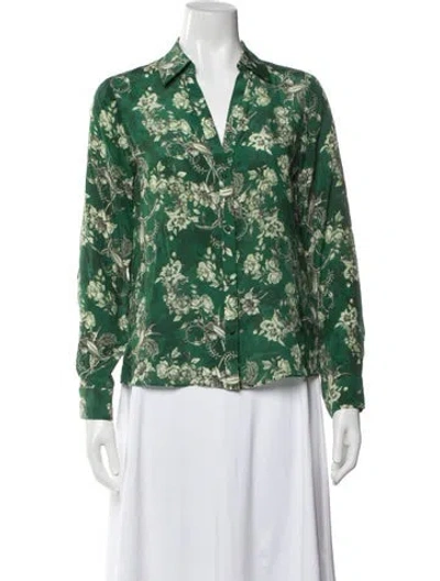 Pre-owned Alice And Olivia Silk Floral Print Blouse W/ Tags In Green