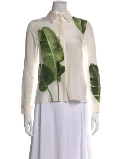 Pre-owned Alice And Olivia Silk Floral Print Blouse W/ Tags In Green