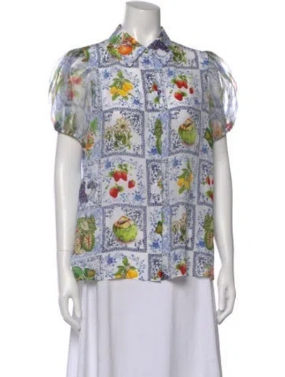 Pre-owned Alice And Olivia Silk Floral Print Blouse W/ Tags In Multi