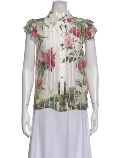 Pre-owned Alice And Olivia Silk Floral Print Blouse W/ Tags In Neutral