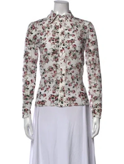 Pre-owned Alice And Olivia Silk Floral Print Blouse W/ Tags In Neutrals