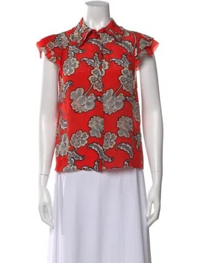 Pre-owned Alice And Olivia Silk Floral Print Blouse W/ Tags In Red