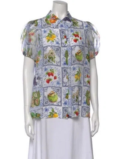 Pre-owned Alice And Olivia Silk Floral Print Blouse W/ Tags In White