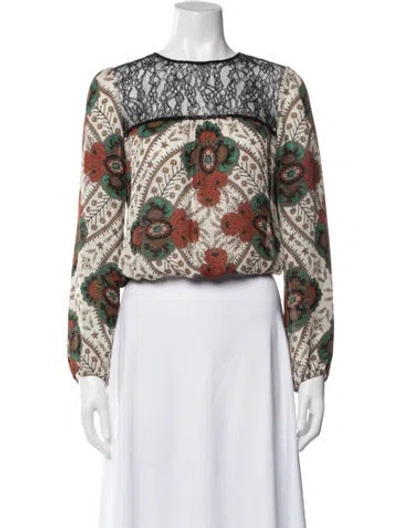 Pre-owned Alice And Olivia Silk Floral Print Blouse In White