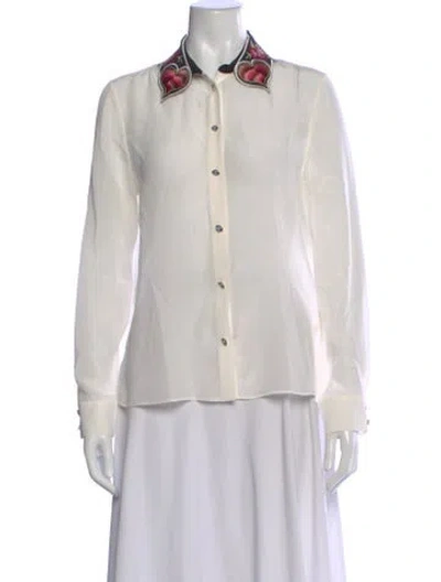 Pre-owned Alice And Olivia Silk Floral Print Blouse In White