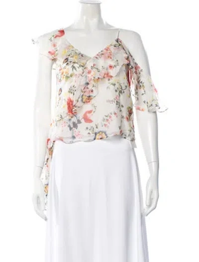 Pre-owned Alice And Olivia Silk Floral Print Blouse In White